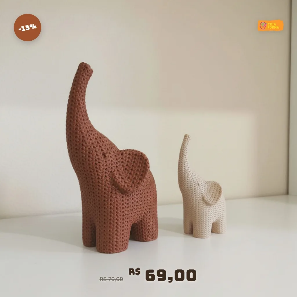 Dupla Elefantes 3D Decoração Trombas Erguidas Sorte Presente Mãe Filhote Boho 20cm