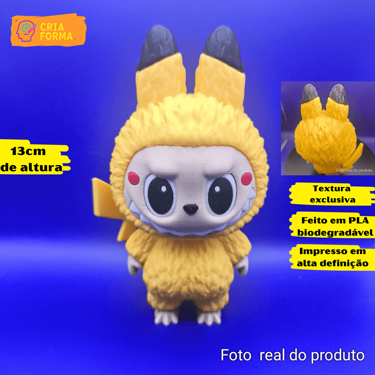 Labubu Pikachu 13cm – Impressão 3D